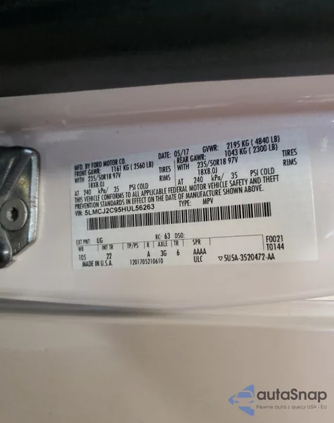 2017 Lincoln Mkc Select from USA, damaged, VIN 5LMCJ2C95HUL56263